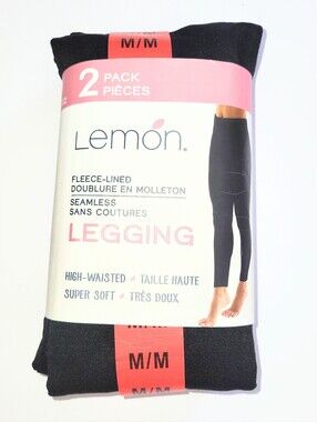 NWT Lemon Fleece Lined Leggings Black High Rise Seamless 2 Pack Medium